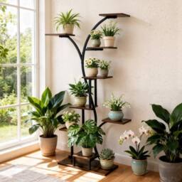 EONLION Plant Stand Artwork Flower Potted Holder in Brown - thumbnail 4
