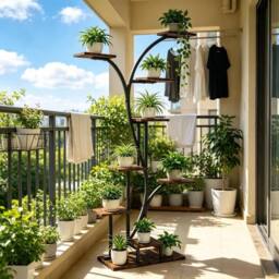 EONLION Plant Stand Artwork Flower Potted Holder in Brown - thumbnail 1