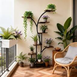 EONLION Plant Stand Artwork Flower Potted Holder in Brown - thumbnail 5