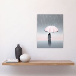 Artery8 Wall Art Print Too Much Rain By Amy Denver Minimalist Soft Pastel Umbrella Brolly Pink Minimalism Simple Modern Artwork Poster - thumbnail 4