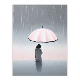 Artery8 Wall Art Print Too Much Rain By Amy Denver Minimalist Soft Pastel Umbrella Brolly Pink Minimalism Simple Modern Artwork Poster - thumbnail 1