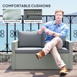 OUTSUNNY 4 Piece Rattan Garden Furniture Set with Cushions, Light Grey - thumbnail 6
