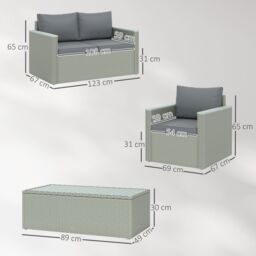 OUTSUNNY 4 Piece Rattan Garden Furniture Set with Cushions, Light Grey - thumbnail 3