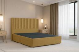 "Chester & Oakley Lorenzo Plush Divan Bed Base 4 Drawers - 54"" Headboard in Mustard - Size: Small Double" - thumbnail 3