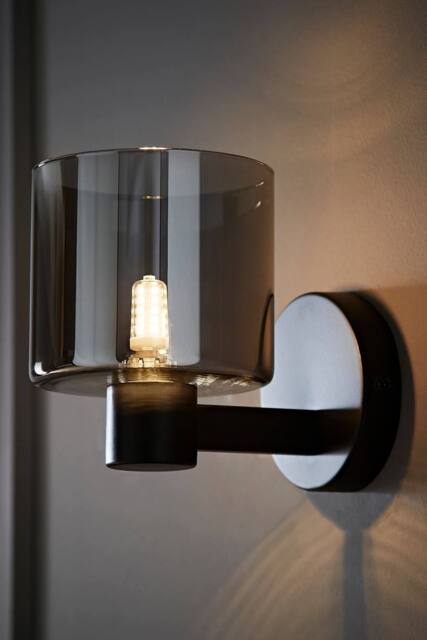ValueLights Demi Smoked Glass Cup Wall Light in Black - image 1