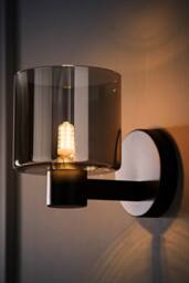 ValueLights Demi Smoked Glass Cup Wall Light in Black - thumbnail 2