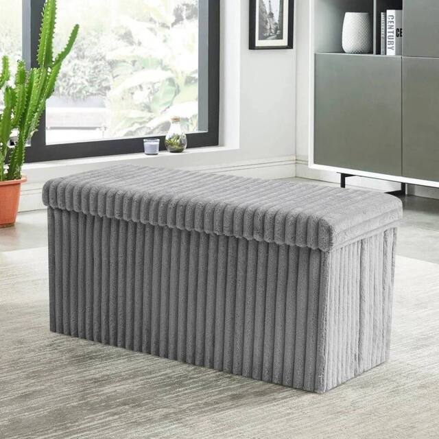 VOGREX Grey 76x35x35cm Ribbed Storage Box Large Capacity Ottoman - Size: 76 x 35 x 35 cm - image 1