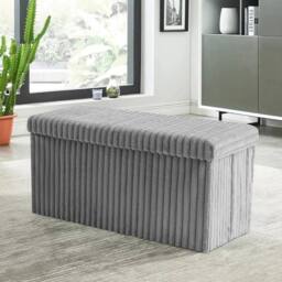 VOGREX Grey 76x35x35cm Ribbed Storage Box Large Capacity Ottoman - Size: 76 x 35 x 35 cm - thumbnail 1