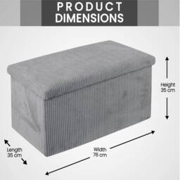 VOGREX Grey 76x35x35cm Ribbed Storage Box Large Capacity Ottoman - Size: 76 x 35 x 35 cm - thumbnail 2
