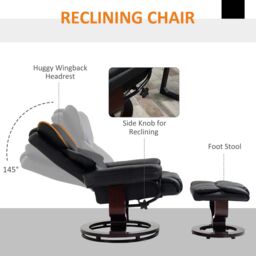 HOMCOM Padded PU Leather Manual Reclining Armchair Sofa Chair w/ Footstool in Black - thumbnail 4