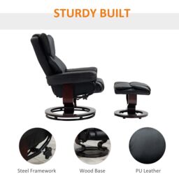 HOMCOM Padded PU Leather Manual Reclining Armchair Sofa Chair w/ Footstool in Black - thumbnail 5