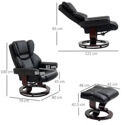 HOMCOM Padded PU Leather Manual Reclining Armchair Sofa Chair w/ Footstool in Black - thumbnail 3