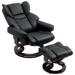 HOMCOM Padded PU Leather Manual Reclining Armchair Sofa Chair w/ Footstool in Black - thumbnail 2