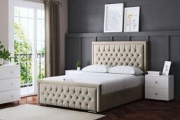 DS Living Allegra Upholstered Beige Ottoman Bed with Headboard - Size: Double