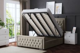 DS Living Allegra Upholstered Beige Ottoman Bed with Headboard - Size: Double - thumbnail 4