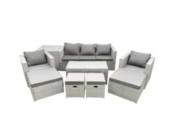 Fimous Outdoor Rattan Garden Furniture Set with Grey Cushions Luxury 9 Seater with 2 Chairs & Coffee Table For Conservatory, Patio in Light Grey - thumbnail 1