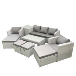 Fimous Outdoor Rattan Garden Furniture Set with Grey Cushions Luxury 9 Seater with 2 Chairs & Coffee Table For Conservatory, Patio in Light Grey - thumbnail 2