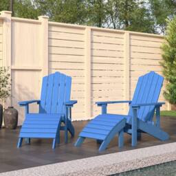 Berkfield Home Garden Adirondack Chairs 2 pcs with Footstools HDPE Aqua Blue - thumbnail 1
