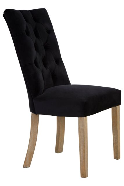 Orsina Linen Dining Chair with Wooden Legs in Black - image 1