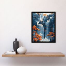 Artery8 Wall Art Print Chinese Style Waterfall Landscape Autumn Trees Art Framed Poster in Black - Size: A4 - thumbnail 4
