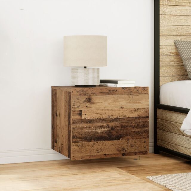 Berkfield Home Bedside Cabinets with LED Lights 2 pcs Wall-Mounted Old Wood in Brown - image 1