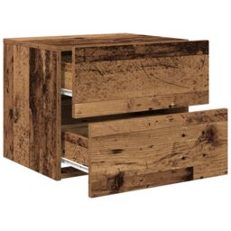 Berkfield Home Bedside Cabinets with LED Lights 2 pcs Wall-Mounted Old Wood in Brown - thumbnail 6