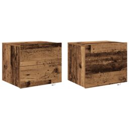 Berkfield Home Bedside Cabinets with LED Lights 2 pcs Wall-Mounted Old Wood in Brown - thumbnail 2