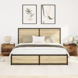 Berkfield Home Bedside Cabinets with LED Lights 2 pcs Wall-Mounted Old Wood in Brown - thumbnail 5