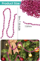 Neel Blue 9M Metallic Christmas Bead Chain - 7.5mm Shiny Pearl Garland in Dark Pink - thumbnail 2