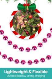 Neel Blue 9M Metallic Christmas Bead Chain - 7.5mm Shiny Pearl Garland in Dark Pink - thumbnail 5