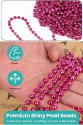Neel Blue 9M Metallic Christmas Bead Chain - 7.5mm Shiny Pearl Garland in Dark Pink - thumbnail 3