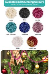 Neel Blue 9M Metallic Christmas Bead Chain - 7.5mm Shiny Pearl Garland in Dark Pink - thumbnail 4
