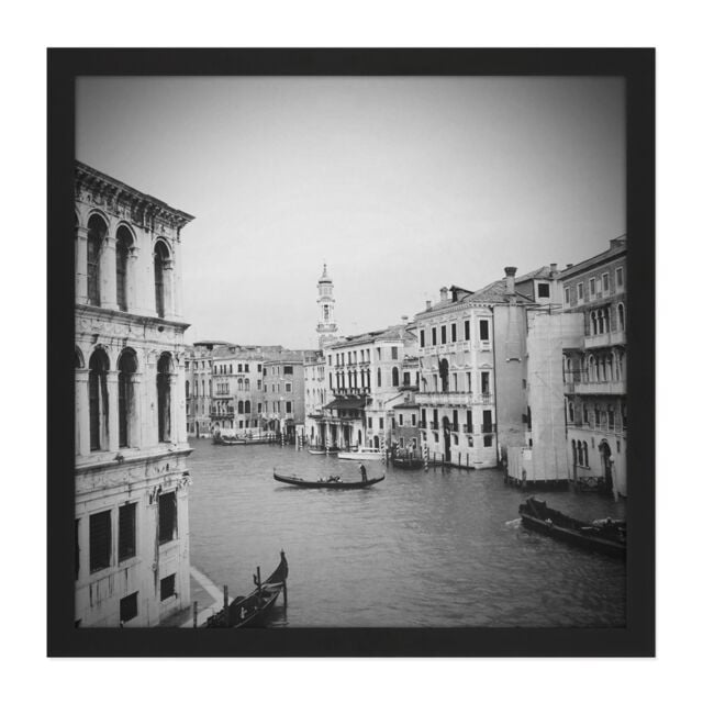 "Artery8 Wall Art Print Venice Canal Gondola Black White Photo Square Framed Picture 16X16 Inch - Size: W16"" x H16""" - image 1