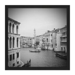 "Artery8 Wall Art Print Venice Canal Gondola Black White Photo Square Framed Picture 16X16 Inch - Size: W16"" x H16""" - thumbnail 1