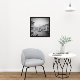 "Artery8 Wall Art Print Venice Canal Gondola Black White Photo Square Framed Picture 16X16 Inch - Size: W16"" x H16""" - thumbnail 2