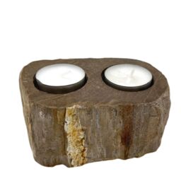 KDMD Petrified Wood Candle Holder - Double in Brown - thumbnail 3