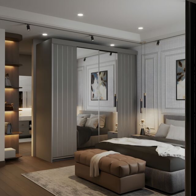 Sliding Wardrobes 4U Modern Double Sliding Wardrobe with LED Light W203cm x H217cm x D62cm in Grey - image 1