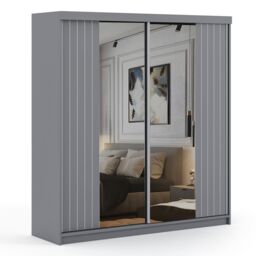 Sliding Wardrobes 4U Modern Double Sliding Wardrobe with LED Light W203cm x H217cm x D62cm in Grey - thumbnail 2
