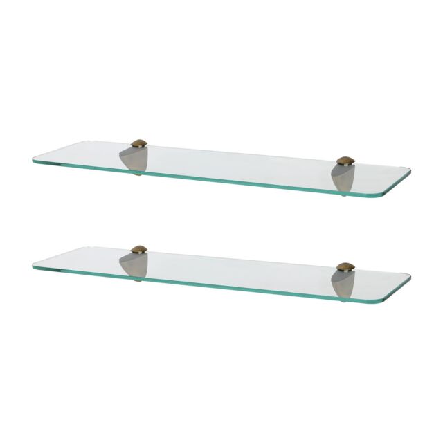 Harbour Housewares 2x Rounded Floating Glass Shelves - 50cm Bathroom Storage Display Unit in Gold - image 1