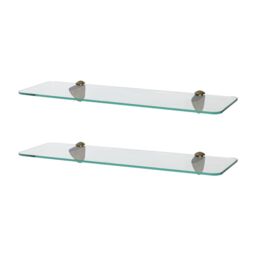Harbour Housewares 2x Rounded Floating Glass Shelves - 50cm Bathroom Storage Display Unit in Gold - thumbnail 1