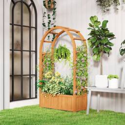 KORVIXA Wooden Raised Garden Bed, Garden Planter Box with Trellis in Brown - Size: 1.25kg - thumbnail 5
