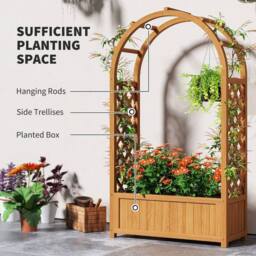 KORVIXA Wooden Raised Garden Bed, Garden Planter Box with Trellis in Brown - Size: 1.25kg - thumbnail 3