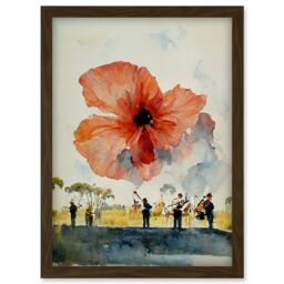 Artery8 Watercolour War Memorial Remembrance Day Poppy Brass Band Artwork Framed Wall Art Print A4 in Brown - thumbnail 1