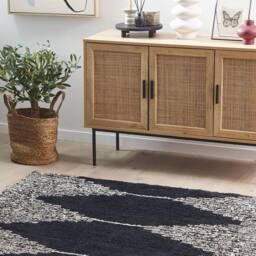 Wyld and Coco Cotton Rug Black and White Geometric Woven Protective Underlay - Size: 140 cm x 200 cm