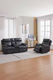 More4Homes Vinson Electric Recliner 1+2 Seater Sofa Set Air Leather With Speakers in Charcoal - Size: Large - thumbnail 1