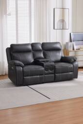 More4Homes Vinson Electric Recliner 1+2 Seater Sofa Set Air Leather With Speakers in Charcoal - Size: Large - thumbnail 2