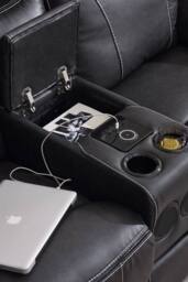 More4Homes Vinson Electric Recliner 1+2 Seater Sofa Set Air Leather With Speakers in Charcoal - Size: Large - thumbnail 7