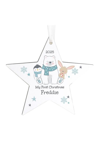 Personalised Memento Company Personalised Polar Bear Christmas Star Ornament in White - image 1