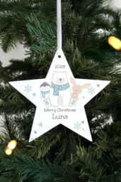 Personalised Memento Company Personalised Polar Bear Christmas Star Ornament in White - thumbnail 3