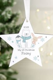 Personalised Memento Company Personalised Polar Bear Christmas Star Ornament in White - thumbnail 4